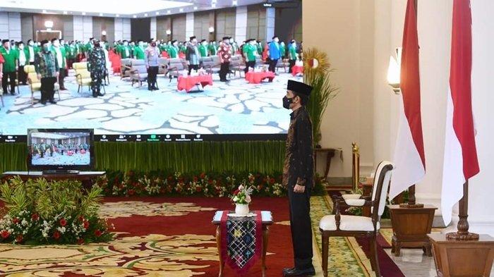 Presiden Joko Wododo membuka Konferensi Besar (Konbes) XXIII Gerakan Pemuda Ansor, 18 - 20 September 2020 di Mercure Hotel, Tateli, Minahasa, Sulawesi Utara. Pembukaan secara virtual dari Istana Kepresidenan Bogor, Provinsi Jawa Barat (18/9/2020).