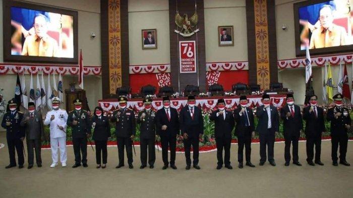 Jajaran Forkopimda Sulut hadir dalam Sidang paripurna DPRD Sulut mendengarkan pidato kenegaraan Presiden, Senin (16/8/2021).