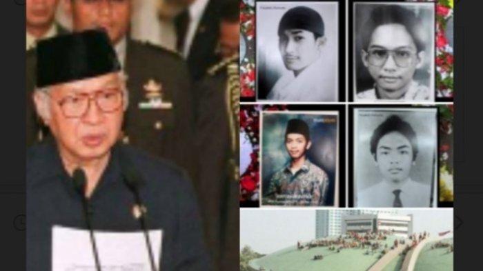 Sejarah Indonesia: Kisah Seoharto lengser pada Mei 1998. Didesak mundur MPR dan DPR setelah pecahnya Tragedi Trisakti 12 Mei 1998 yang merenggut nyawa 4 mahasiswa. (Kolase foto: AGUS LOLONG/AFP/KOMPAS/EDDY HASBY)