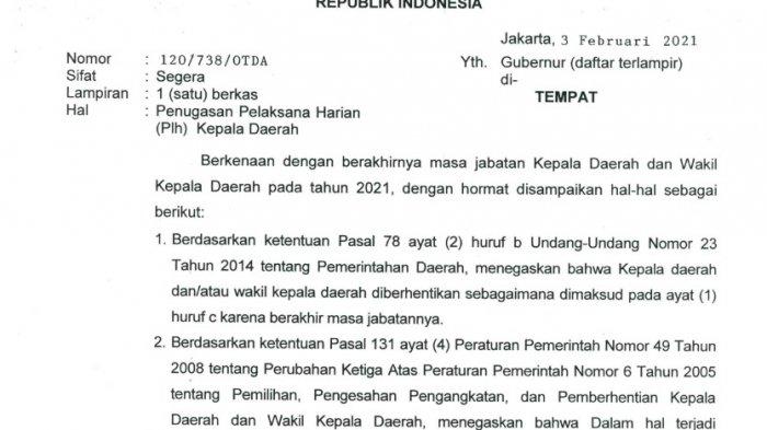 Surat Mendagri terkait Plh dan Pj