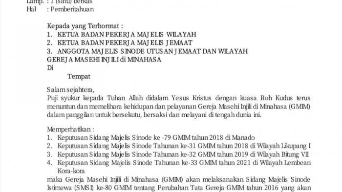 Surat Pemberitahuan diadakannya SMSI ke-80 GMIM
