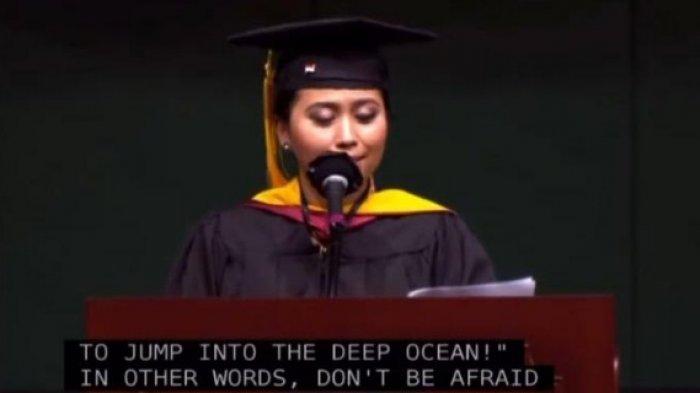 Armaya Doremi dalam menyampaikan pidato di Northeastern University di Boston, USA, Sabtu (8/9/2021) waktu Amerika. (Tribun-medan.com/HO)