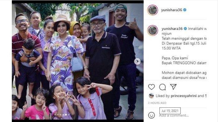 Postingan Instagram Yuni Shara yang mengungumkan kabar wafatnya sang ayah, Trenggono
