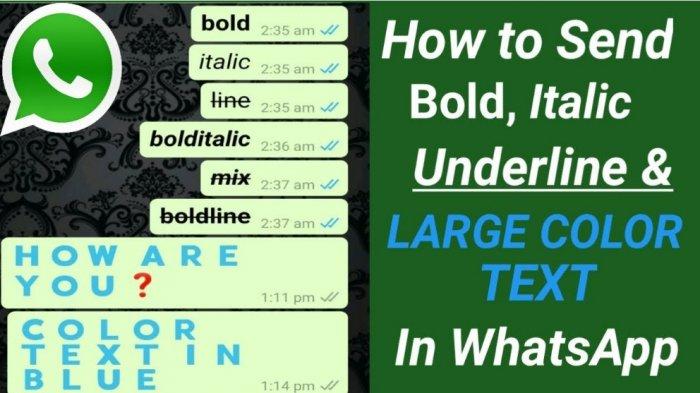 Cara Mengubah Huruf WhatsApp - Trik-trik mengubah huruf WhatsApp jadi bold, italic, strikethrough dan monospace. (Tribun-medan.com/IST)