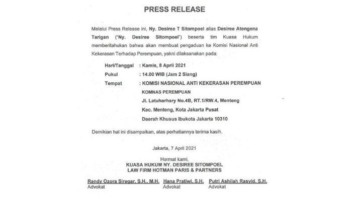 Press Release dari Hotman Paris