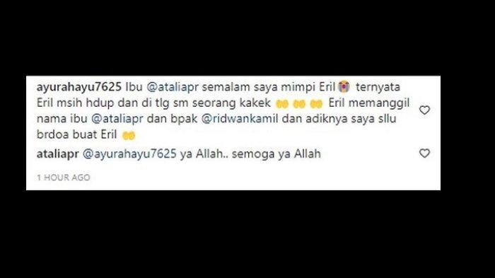 Atalia komentari cerita netizen yang bermimpi Eril masih hidup