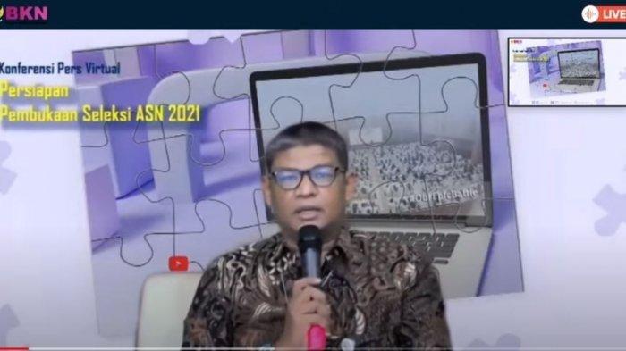 Deputi Bidang Sistem Informasi Kepegawaian BKN Suharman dalam konferensi virtual, Selasa (29/6/2021).