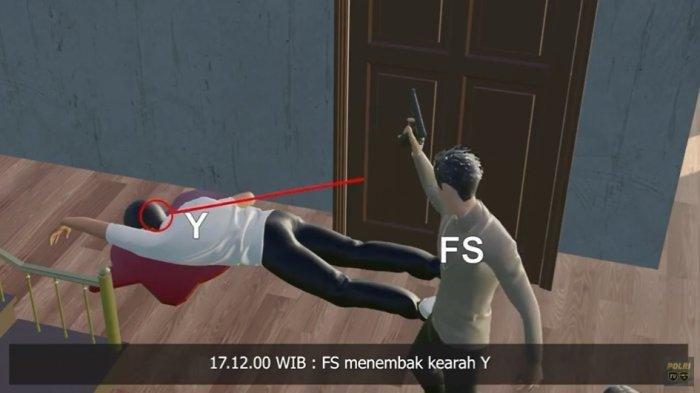 Video animasi rekonstruksi kasus pembunuhan berencana terhadap Brigadir J, menunjukkan Ferdy Sambo melepaskan satu tembakan ketika korban sudah tersungkur.