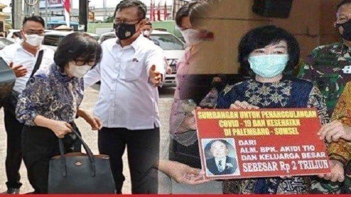 Heriyanti, anak Akidi Tio yang diduga melakukan penipuan bantuan Rp 2 Triliun saat berada di Mapolda Sumatera Selatan tahun 2021 lalu (Istimewa) dan Heriyanti saat memberi sumbangan secara simbolis di Mapolda Sumsel, Senin 26 Juli 2021 (Polda Sumsel). Begini kabar terakhir Heriyanti sang pemberi sumbangan palsu Rp 2 triliun.