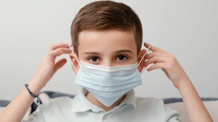 Ilustrasi anak memakai masker