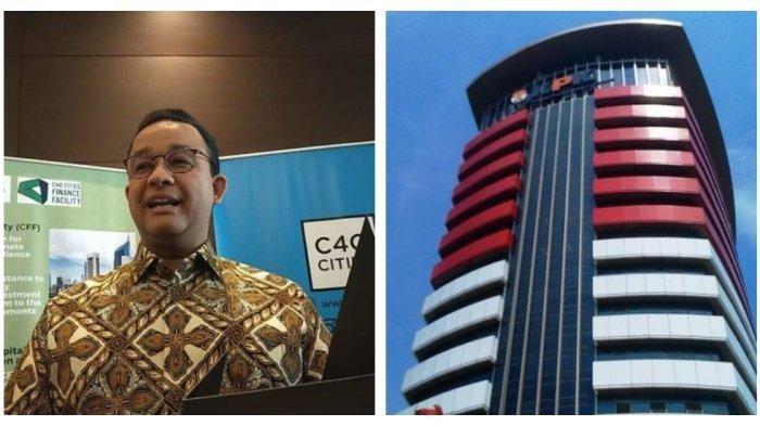 Kolase Foto Gubernur DKI Jakarta Anies Baswedan dan Gedung KPK.