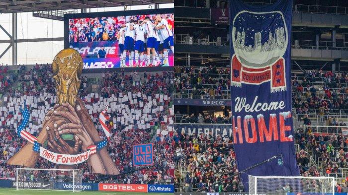 Koreografi tribun penonton timnas Amerika Serikat.