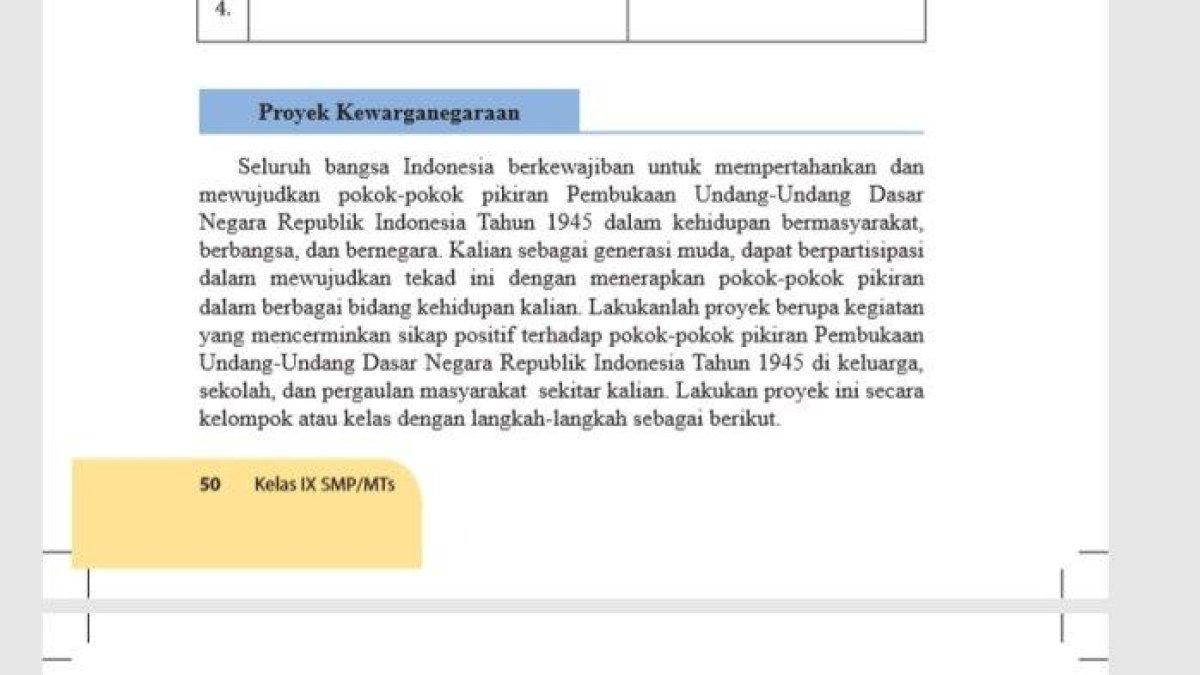 Kunci jawaban PKN kelas 9 halaman 50 semester 2 tentang proyek kewarganegaraan