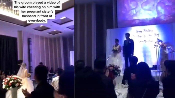 Pasangan pengantin di China berjalan ke panggung