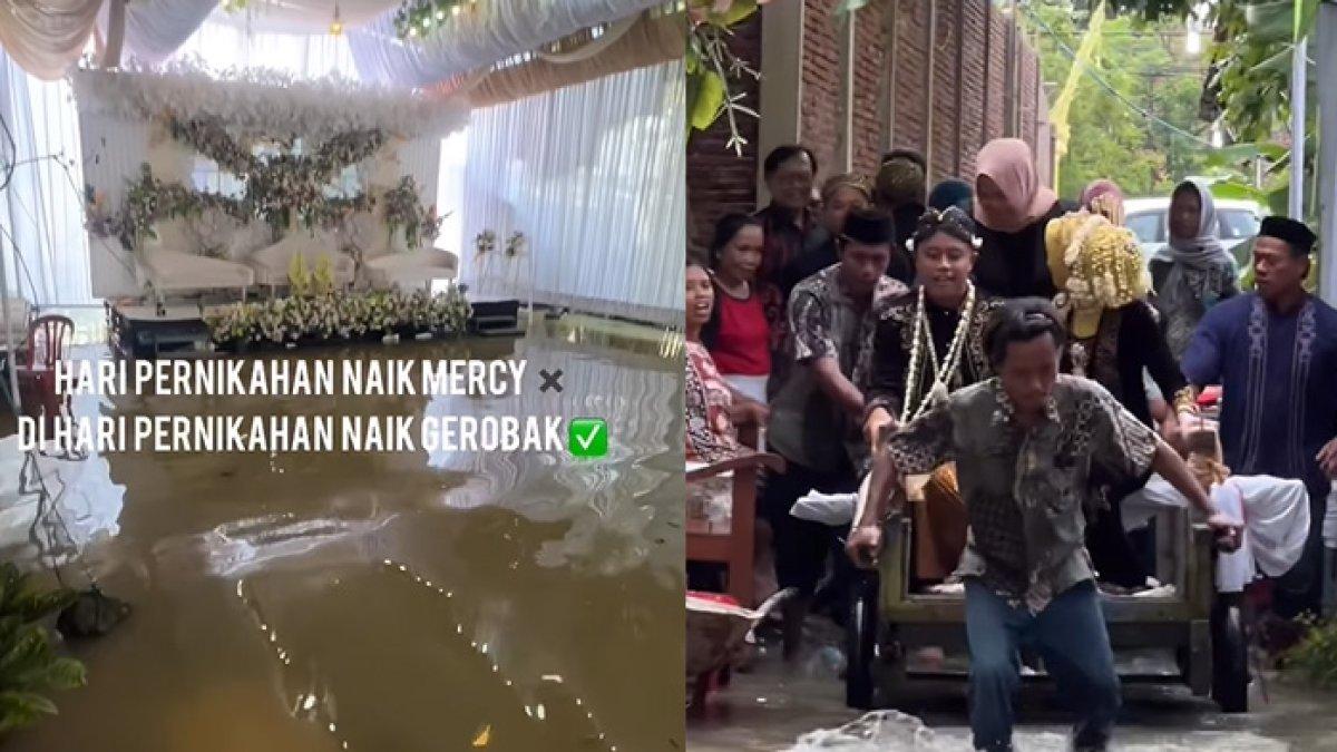 Pengantin naik gerobak menuju pelaminan