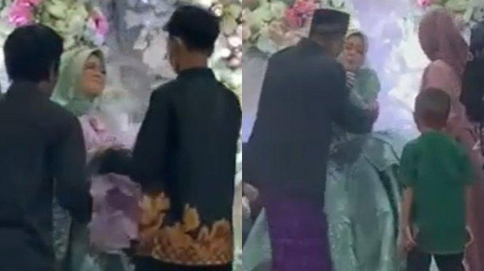 Pengantin wanita menangis saat mantan pacar beri bunga di pernikahannya yang digelar di Kabupaten Kolaka Timur, Sulawesi Tenggara