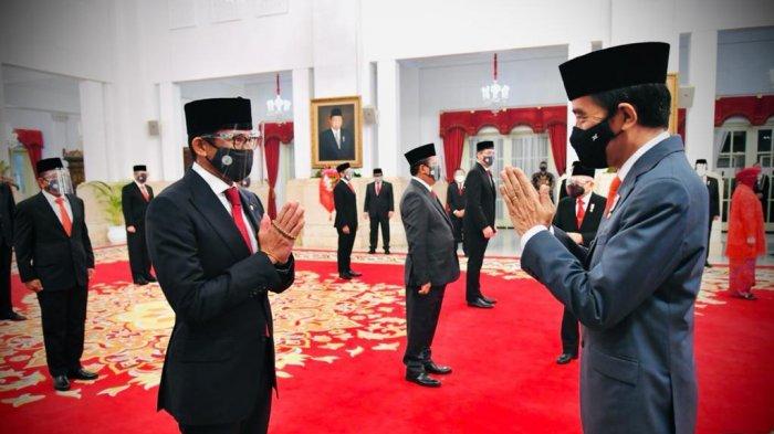 Momen pelantikan Sandiaga Uno sebagai Menteri Pariwisata dan Ekonomi Kreatif.