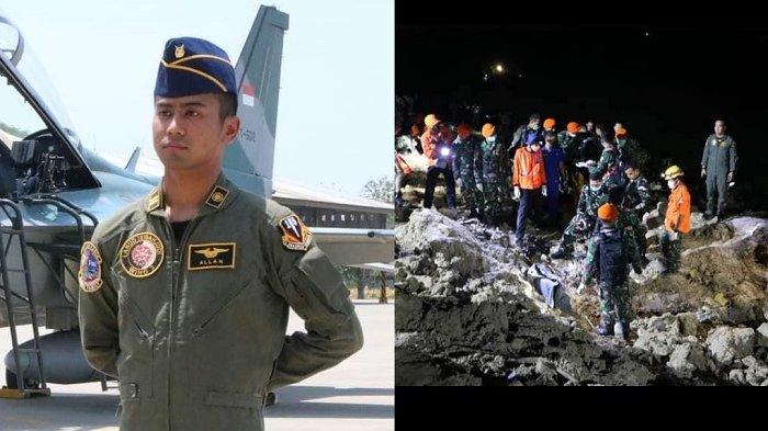 Puing pesawat tempur TNI AU yang jatuh di Blora, Jawa Tengah (kiri) dan foto Lettu Pnb Allan Safitra (kanan). Berikut ini sosok Lettu Pnb Allan Safitra, pilot pesawat tempur TNI AU yang Jatuh di Blora.