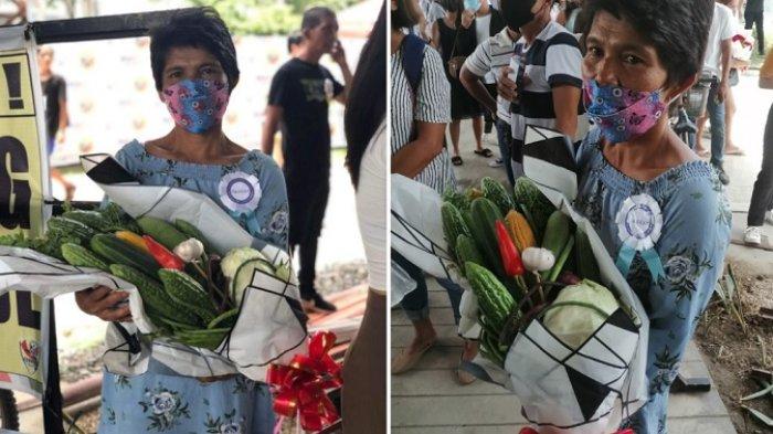 Rosenda datang ke wisuda anak bawa buket sayuran