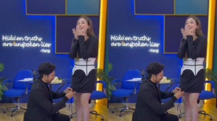 Rulyabii bantu ikatkan tali dress Celine Evangelista