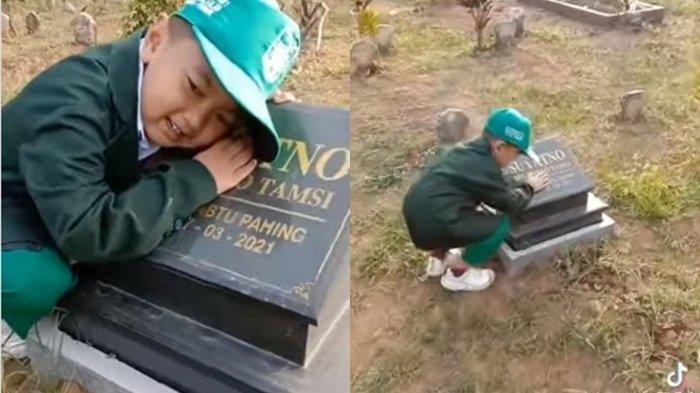 Seorang bocah datangi makam ayahnya mau pamit ke sekolah