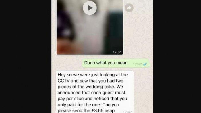 Seorang tamu undangan ditagih bayaran oleh pengantin. (Reddit via The Sun)