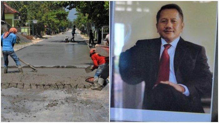 Suasana pembangunan jalan rusak desa di Kabupaten Grobogan (kiri) Foto Joko Suranto (kanan). Joko Suranto membangun jalan Jetis, Kecamatan Karangayung, Grobogan, dengan dana pribadi miliknya.