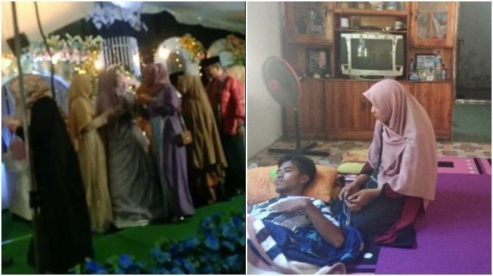 Tangkap layar viral video seorang wanita gelar resepsi tanpa mempelai pria dan (KANAN) Rahmi saat menemani Muhlis yang terbaring sakit di rumahnya.