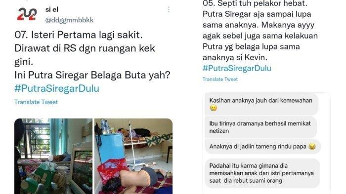 Unggahan akun twitter @ddggmmbbkk yang menyebut istri pertama Putra Siregar tengah terbaring sakit