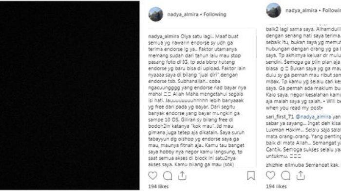 Unggahan Nadya Almira di Instagram
