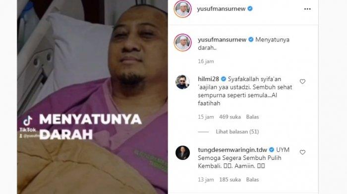 Ustaz Yusuf Mansur harus menjalani perawatan intensif karena hemoglobinnya (HB) rendah.