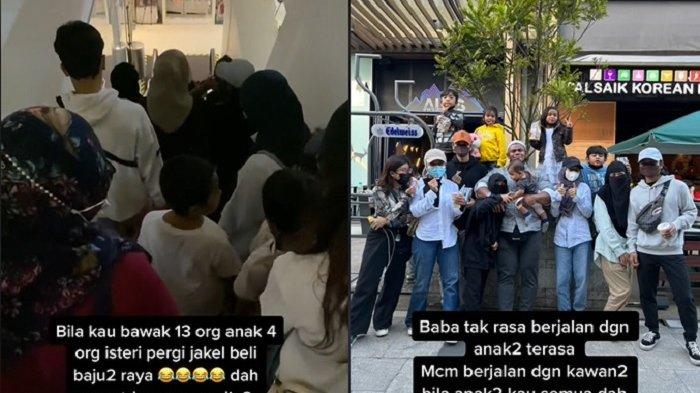 Viral pria bawa 4 istri dan 13 anak belanja baju lebaran