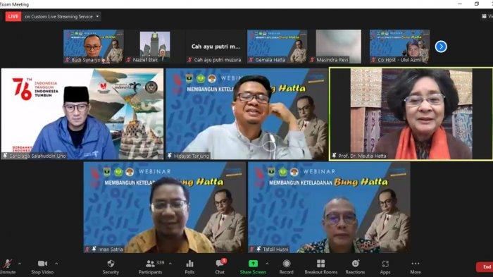 Keynote Speaker Menteri Pariwisata dan Ekonomi Kreatif Sandiaga Uno bersama nara sumber tampil dalam webinar Universitas Bung Hatta guna memperingati hari kelahiran ke-119 tema; Membangun Ketauladanan Bung Hatta pada Rabu (11/8/2021)