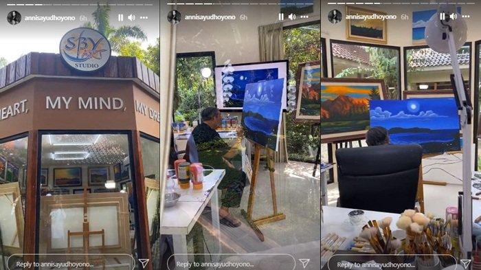 Potongan video Instagram Story Annisa Pohan membagikan kegiatan SBY mengisi waktu senggang dengan melukis, Selasa (28/9/2021)
