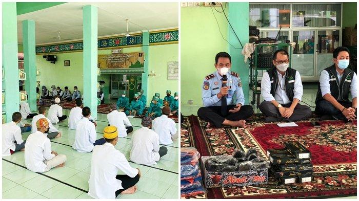 Suasana di Masjid At-Taubah komplek LPKA Pakjo, ketika PT PLN (Persero) melalui Unit Induk Wilayah Sumatera Selatan Jambi dan Bengkulu (UIW S2JB) memberikan bantuan Pelatihan dan Pembinaan Kesenian Hadroh bagi Anak Didik Pemasyarakatan (Andikpas) Lembaga Pembinaan Khusus Anak (LPKA) Kelas 1 Palembang, tampak Kepala LPKA Kelas 1 Palembang, Tri Wahyudi BcIP SH (kiri) memberikan kata sambutan dengan tentunya ucapan terimakasih kepada PLN.
