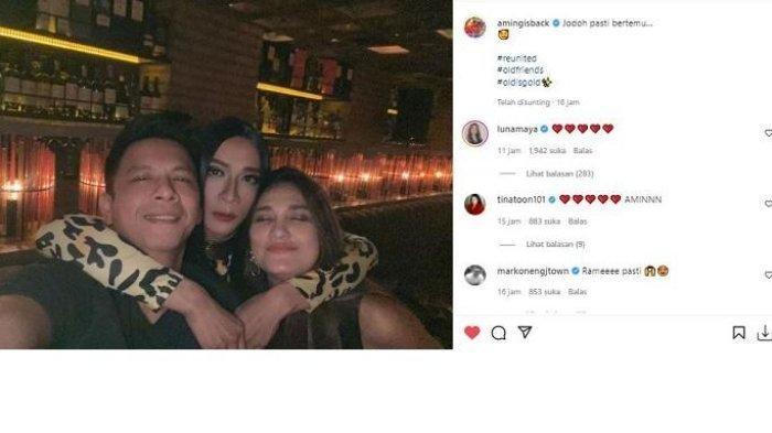 Foto viral Aming merangkul Ariel Noah dan Luna Maya