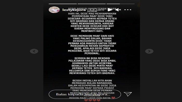 Unggahan instagram story Lesti Kejora