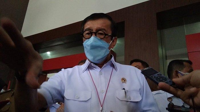 Menkumham Yasonna Laoly saat melakukan kunjungan kerja di Sulteng, Senin (12/4/2021).