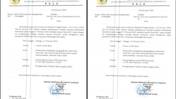 Undangan DPRD Palu dalam penetapan pengusulan Wali Kota Palu terpilih