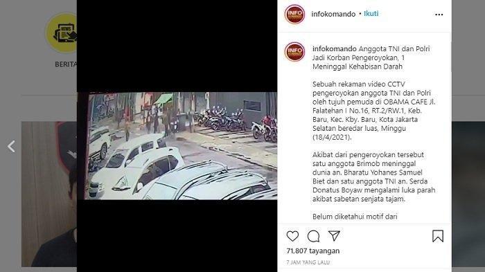 Sebuah video rekaman video CCTV yang memperlihatkan pengeroyokan di tepi jalan, viral di media sosial. Korban diduga anggota brimob dan kopassus.