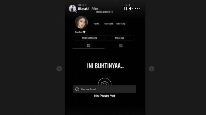 Fiki Naki menunjukkan bukti jika akun IGnya diblock oleh Dayana