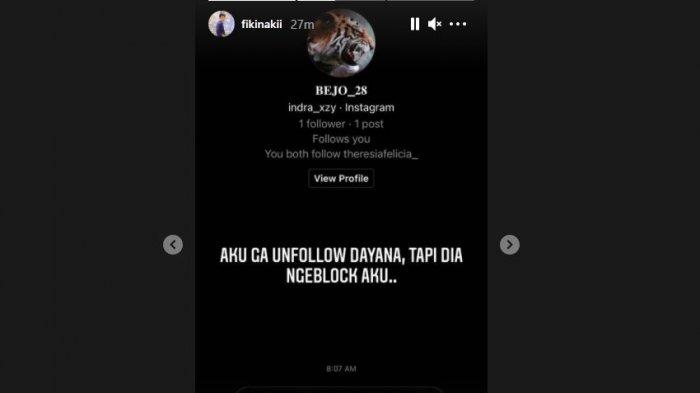 Fiki Naki melalui IG stories menjawab jika Dayana memblocknya di Instagram