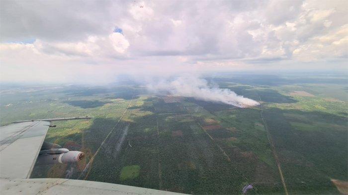 Pesawat tempur F-16 Lanud Roesmin Nurjadin Pekanbaru, melakukan patroli udara kebakaran hutan dan lahan (Karhutla) di Riau