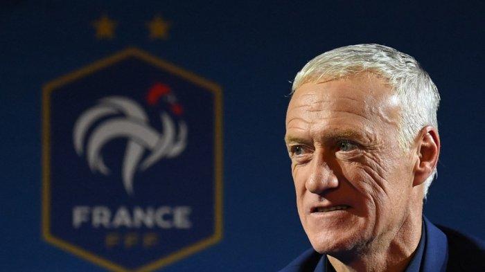 Pelatih Timnas Prancis Didier Deschamps saat menghadiri konferensi pers.