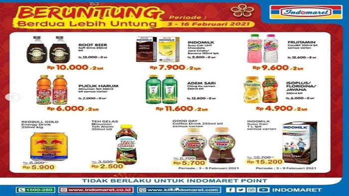 Ragam produk minuman dalam kemasan dalam Promo Indomaret Promo Beruntung.
