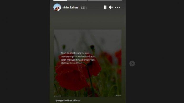 Unggahan instagram story Ririe Fairus istri Ayus Sabyan. Beredar gosip jika Ayus berselingkuh dengan Nissa Sabyan