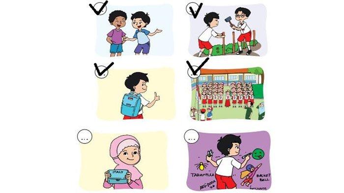 Berikan centang (v) pada gambar! Contoh sila ketiga di sekolahmu!