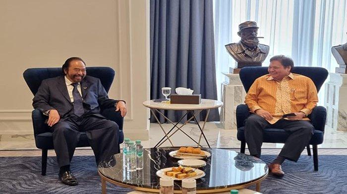 Ketua Umum DPP Partai Golkar Airlangga Hartarto bersilaturahmi ke Nasdem Tower (DPP NasDem), Kamis 10 Maret 2022.