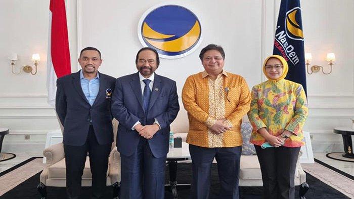 Ketua Umum DPP Partai Golkar Airlangga Hartarto bersilaturahmi ke Nasdem Tower (DPP NasDem), Kamis 10 Maret 2022.
