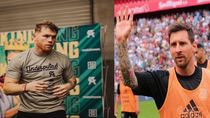 kolase foto Canelo dan Lionel Messi